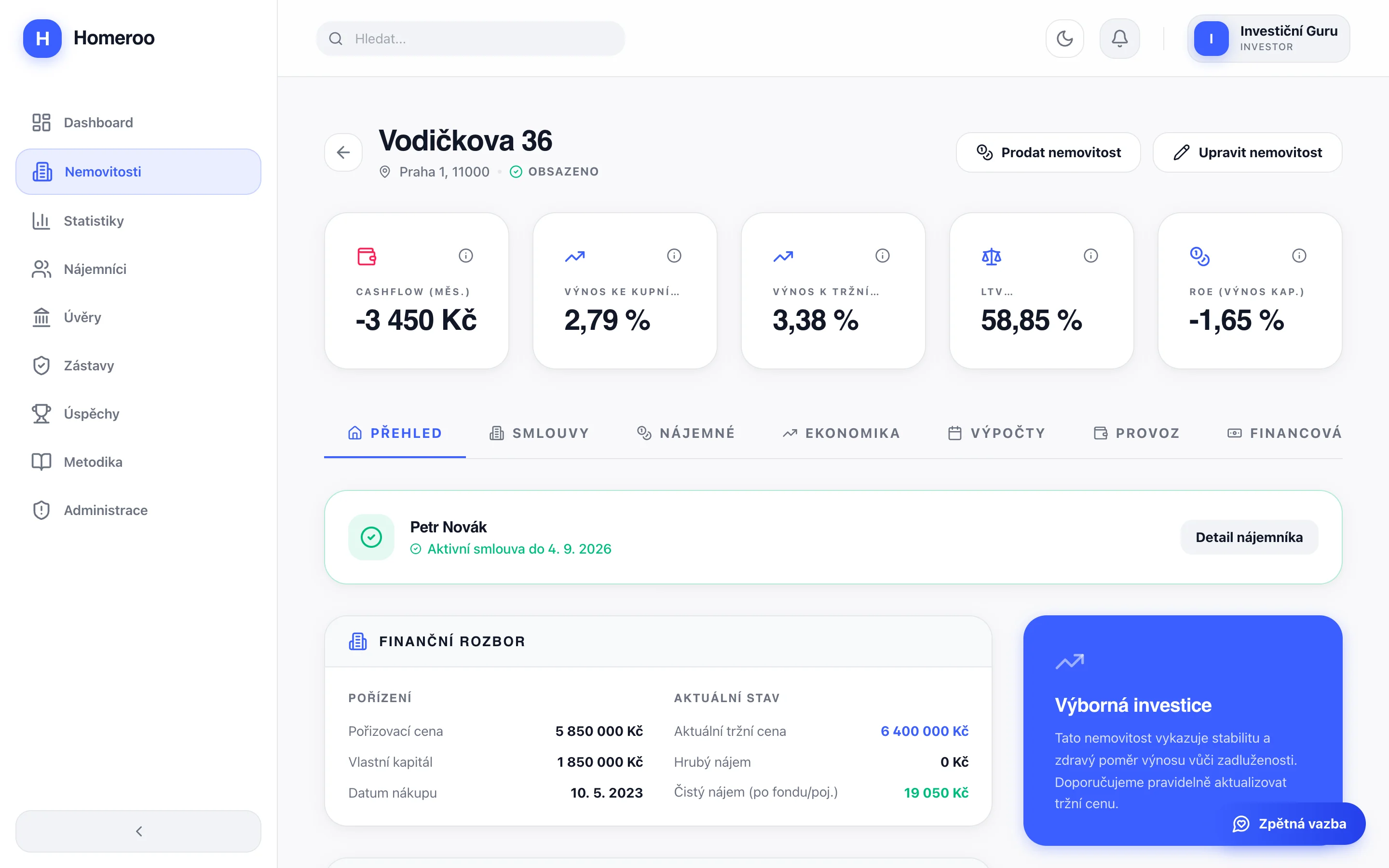 Detail nemovitosti s cashflow — Homeroo