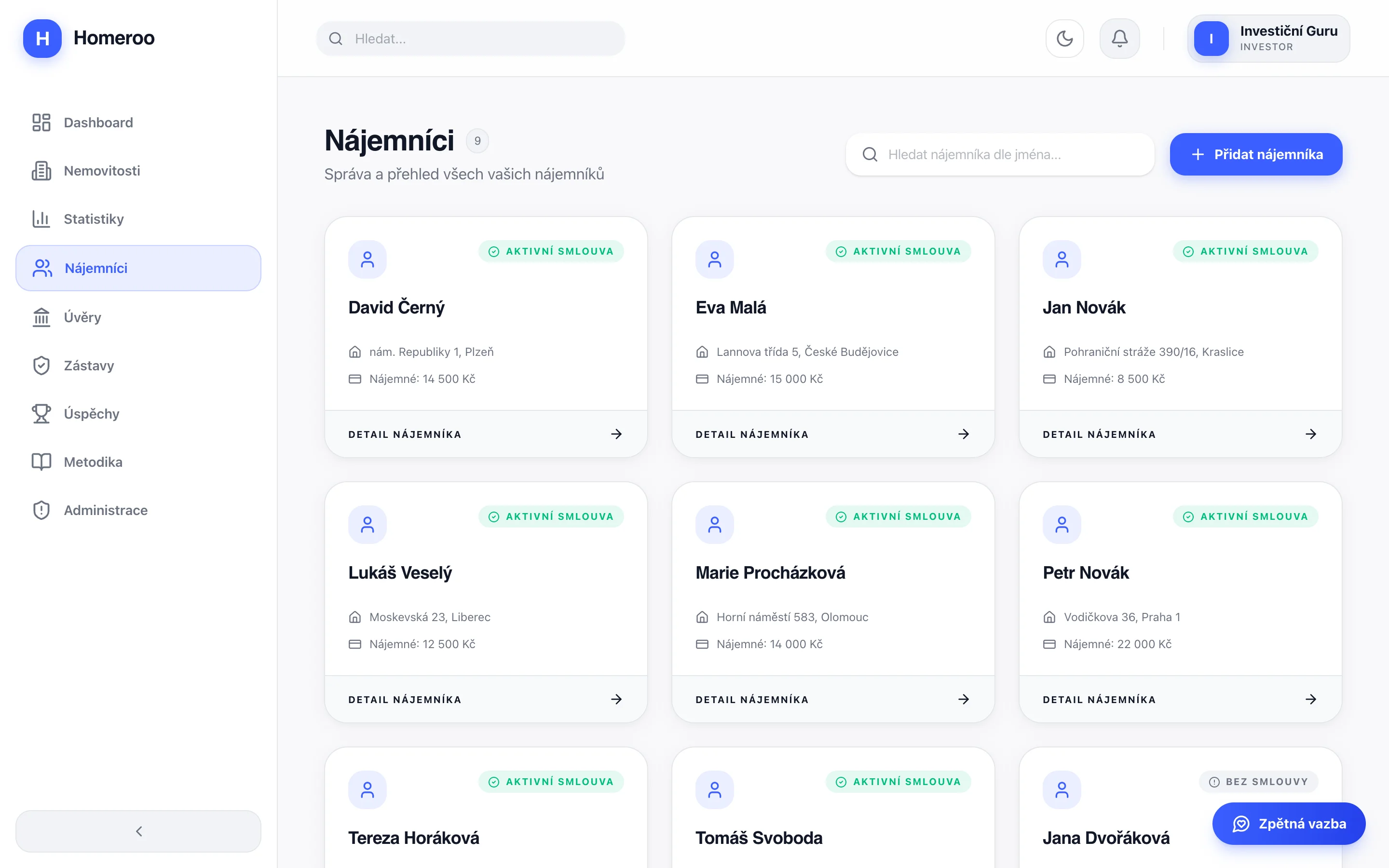 Seznam nájemníků — Homeroo
